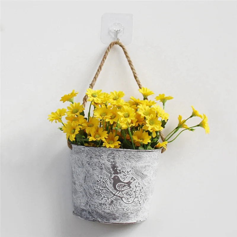 AB39-Wall Hanging Planter Plant Pot Flower Basket Garden Succulent Container Metal Iron Flower Holder Home Balcony Decoration