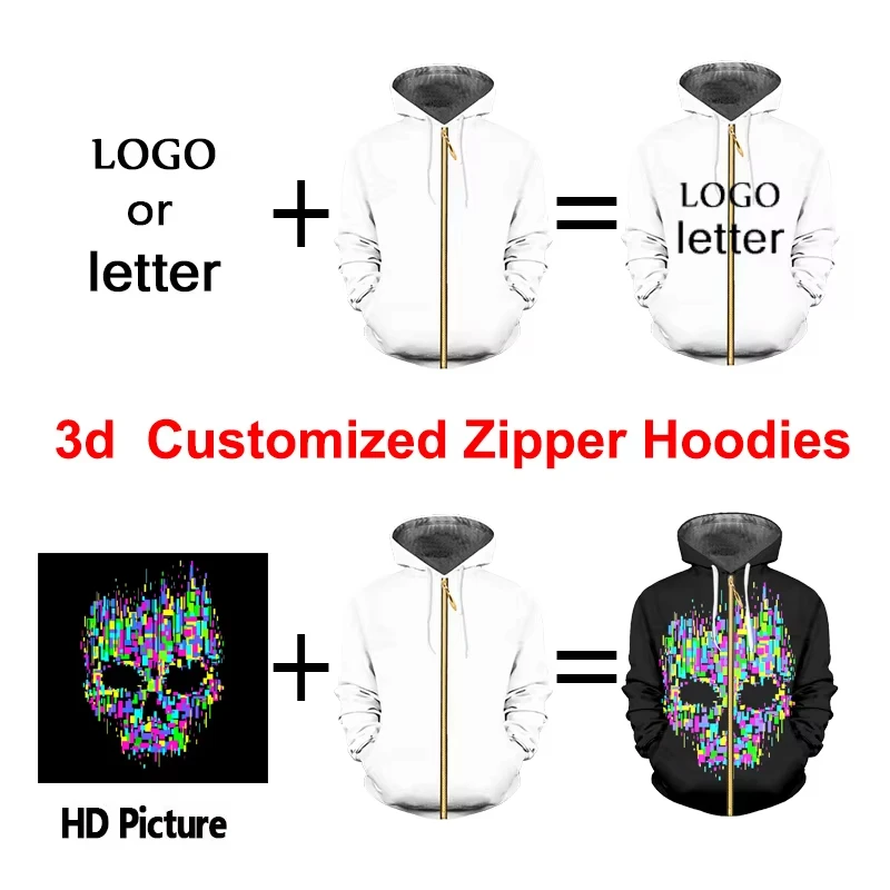 New DIY 3D Printed Zip Up Hoodie Men Women Fashion Casual Tops Customize Gift Party Hoodies Personality Custom Cheap Kids Hooded