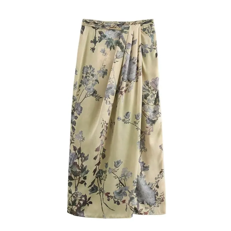 กระโปรงทรงเอลายดอกไม้ ดีไซน์สวยสำหรับผู้หญิง ฤดูใบไม้ร่วง 2024 ความยาวปานกลาง เอวกลาง  ใส่ได้หลากหลายโอกาส