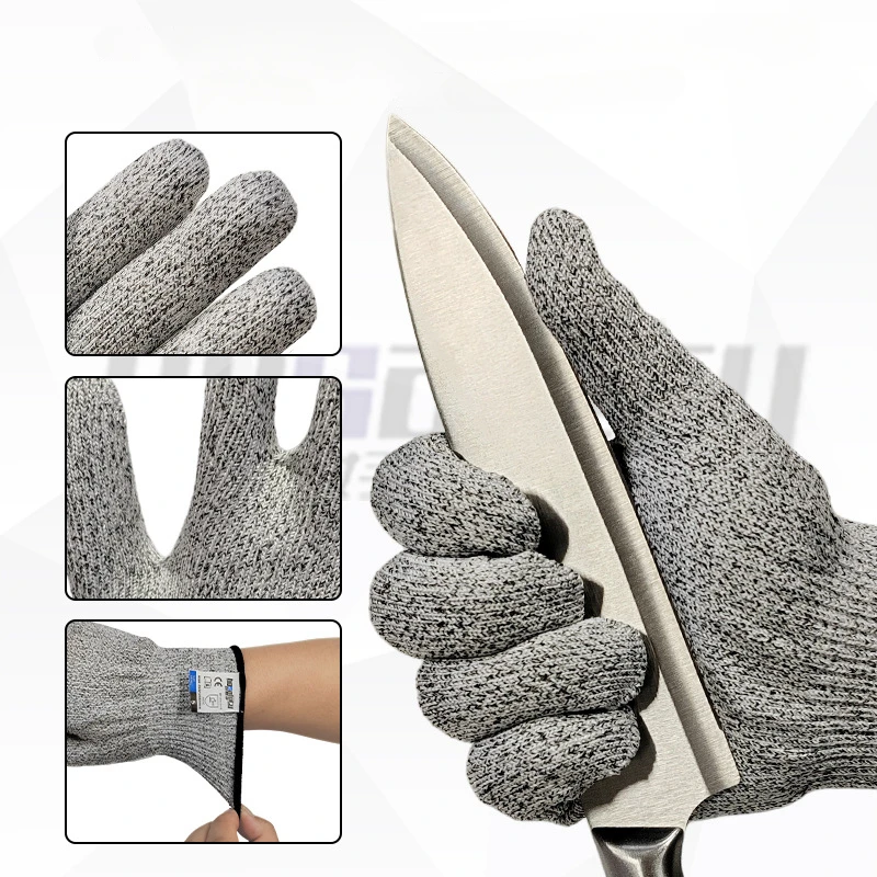 

Anti Cut Proof Gloves Hot Sale GMG Grey Black HPPE EN388 ANSI Anti Cut Level 5 Safety Work Gloves Cut Resistant Gloves