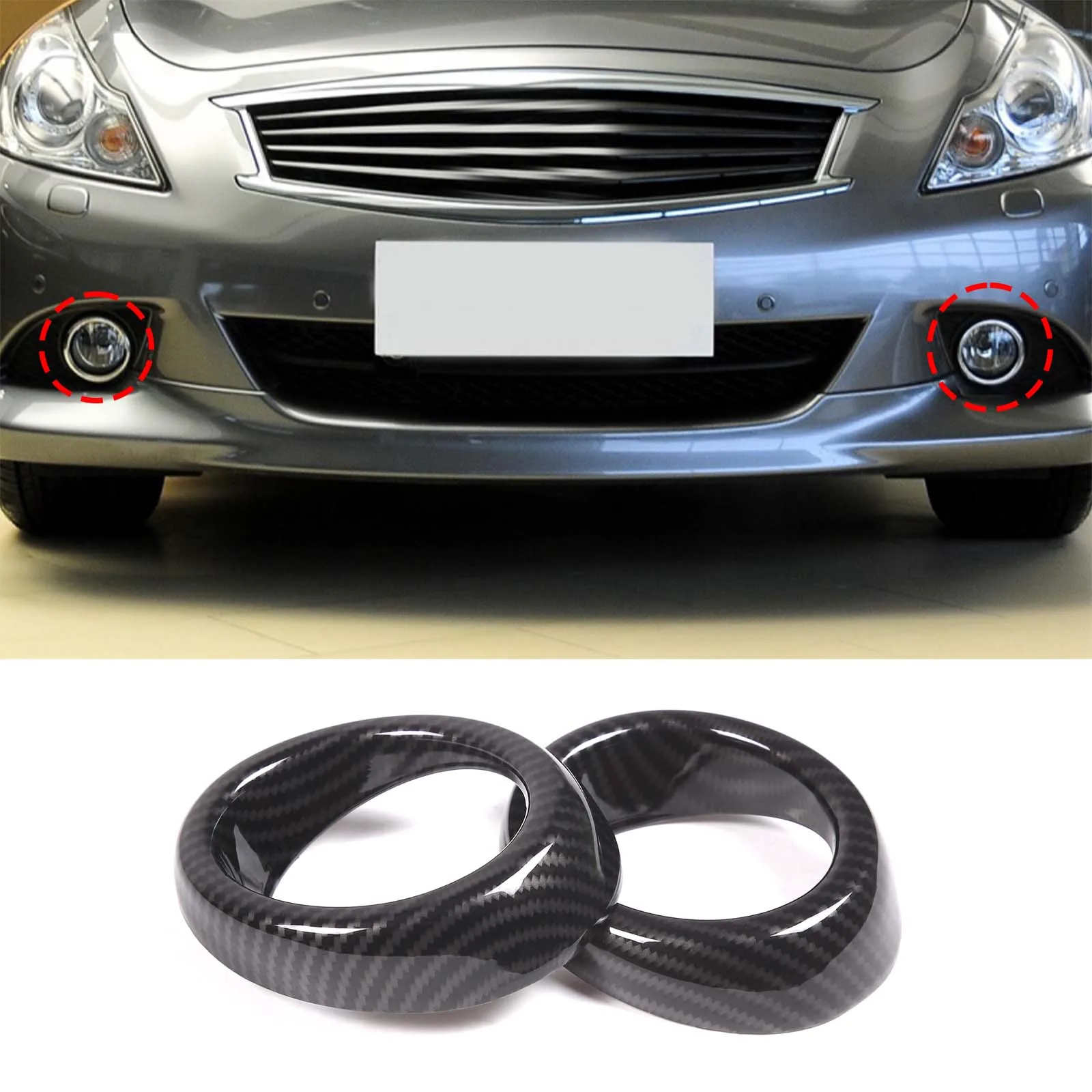 For Infiniti G25 G37 2010-2013 ABS Carbon fiber/Black PlasticCar Front Fog Light Lamp Cover Trim Car Accessories