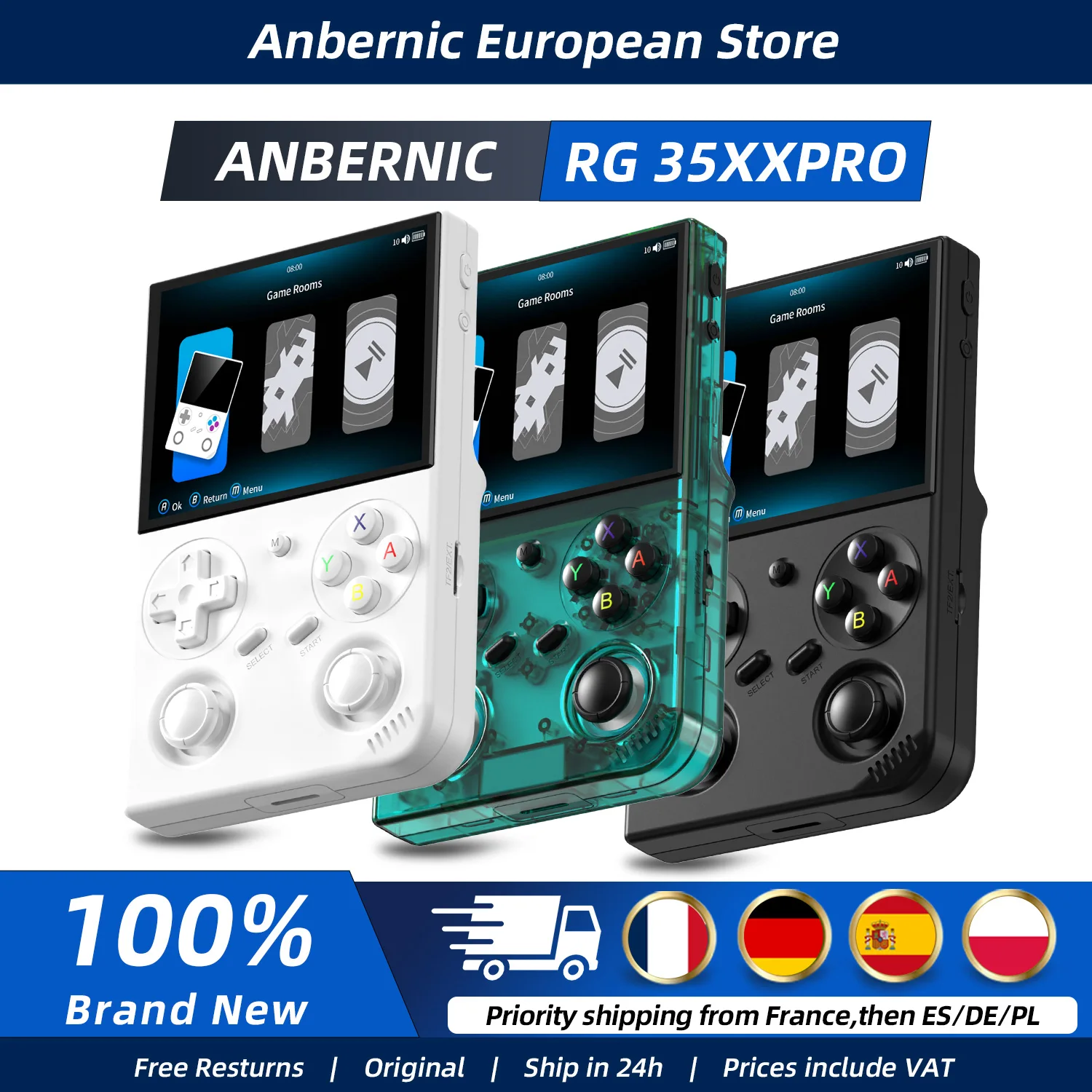 Consoles de jeux vidéo Anbernic RG35XX PRO, écran IPS 3,5'', sortie TV, streaming, téléchargeur RixelHK, joueurs de jeux portables, cadeaux pour enfants