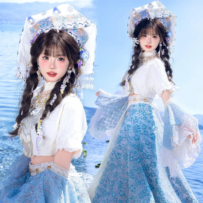 

Ele Women's Ethnic Zhuang Clothing Photoaphy Costume Yunnan Dai Travel Photoaphy Traditional Sle Polyester Blend