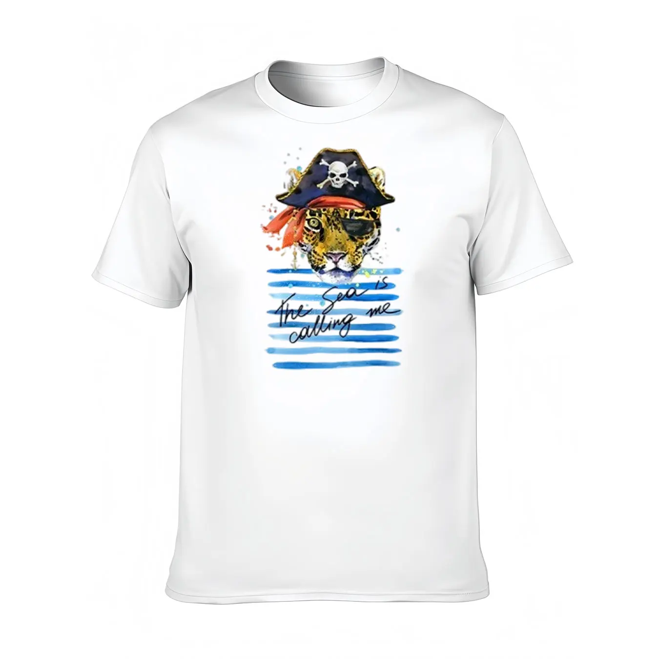 

Men's Cotton Tee With The Sea Is Calling Me Pirate Leopard Print, Soft Crew Neck Shirt For Outdoor, Christmas Gift
