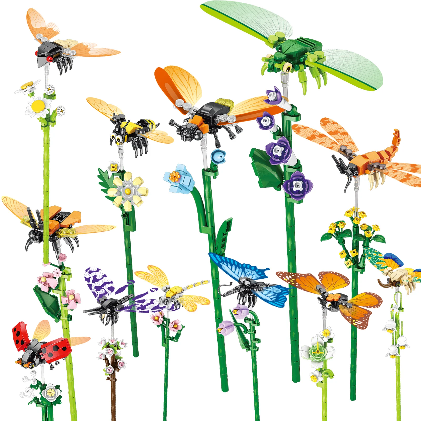 

MOC Bouquet Plant Animal Model Building Blocks Insect + Flower Home Decoration Toys Educational Assembly Bricks Gifts For Kids