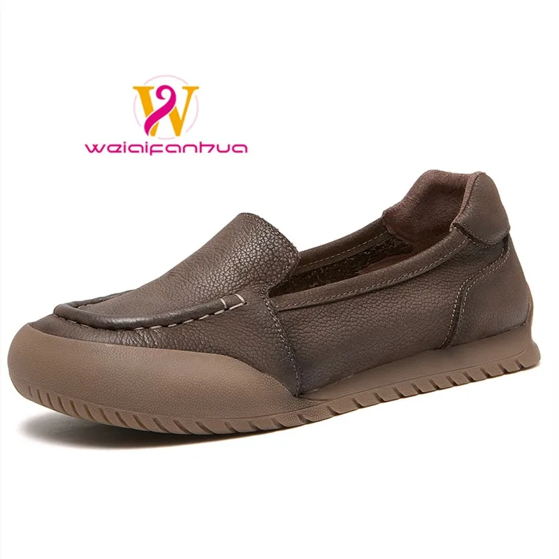 

Women's Leather Shoes, Genuine Cowhide, 2026 New Style, Single Shoes, Retro Ethnic Style, Flat Sole, Shallow Toe, Mom's Shoes