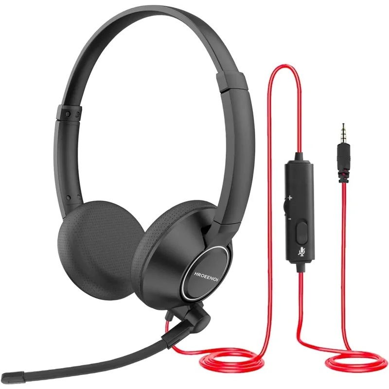 Auriculares HROEENOI WRHW05 para Call Center, Cancelación de Ruido con Micrófono, Auriculares con Cable para PC y Laptop, para Trabajo y Reuniones