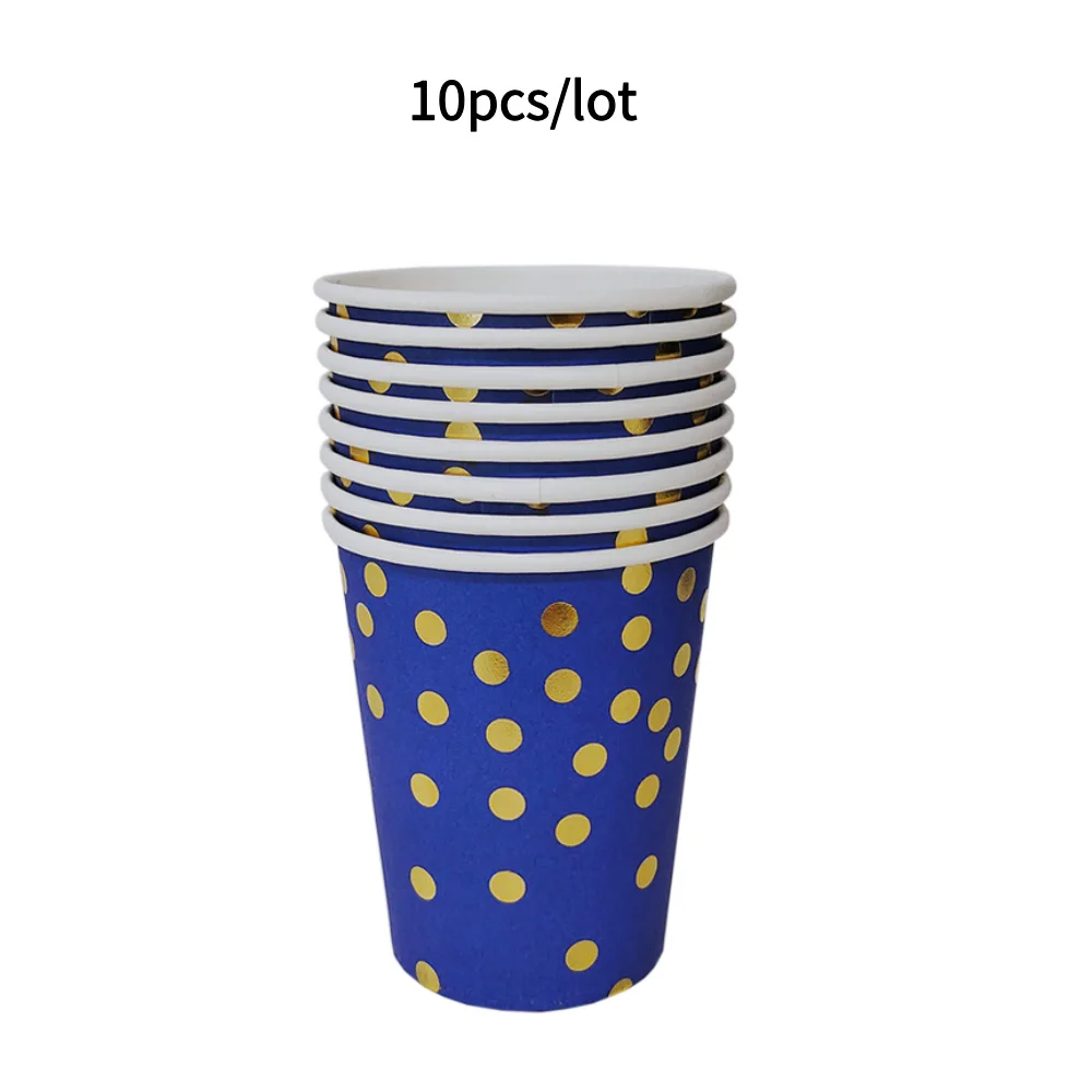 10PCS Farbige Pappbecher Gold Dot Rosa Blau Einwegbecher Hochzeit Geburtstag Party Einweggeschirr Einweg Pappbecher Set – Detail 10