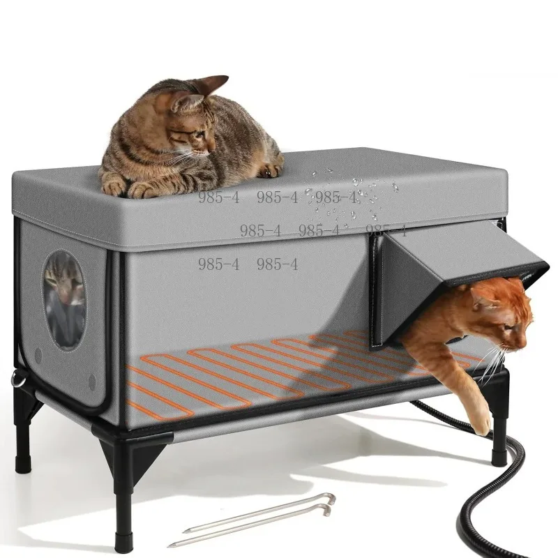 Electric Heating Outdoor Pet House, Windproof Rainproof Scratch-proof Warm Cat Bed for Winter Use
