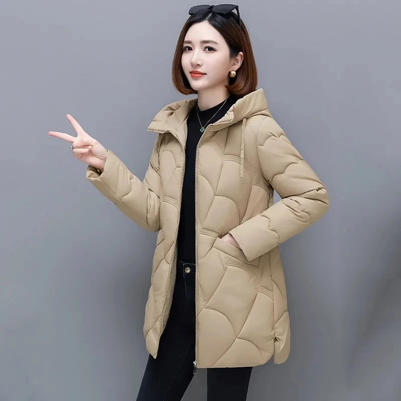 

Women's Cotton Jacket Thicken Parka 2023 Winter New Slim Warm Hooded Coat Solid Casual Middle length Female Parkas Overcoat