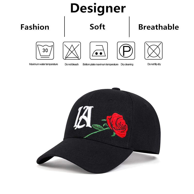 Unisex LA Rose Embroidery Baseball Caps Spring and Autumn Outdoor Adjustable Casual Hats Sunscreen Hat