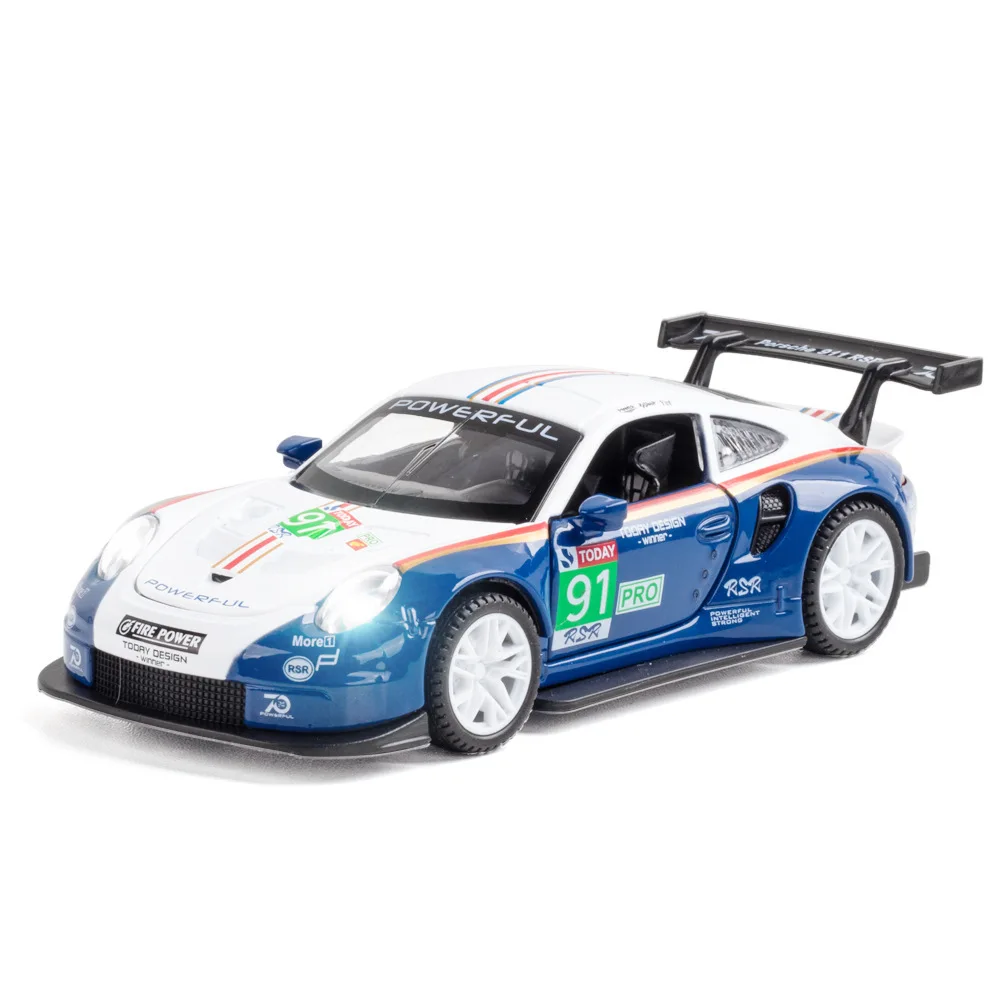 Porsche 911 RSR-modelo de coche de aleación para niños, juguete de simulación de coche, colección de decoración, regalo de fundición a presión, 1:32, A40