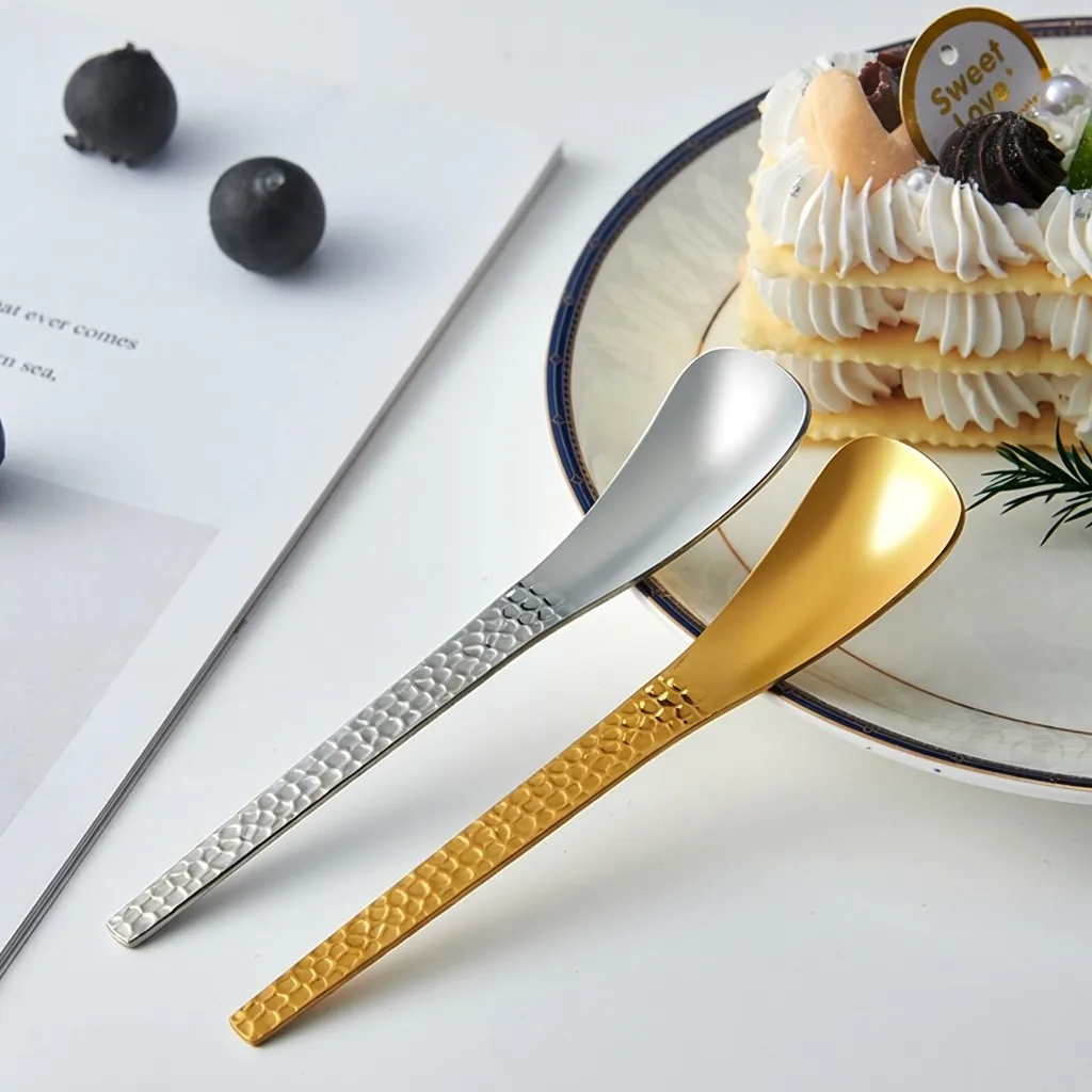 304 Edelstahl Gabeln und Löffel mit Gehämmertem Griff, Spiegelpoliert, Obst- und Dessertgabel, Langlebiges Geschirr, Eis- und Kaffeelöffel