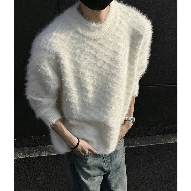 [oimg] High Quality Long Hair Korean Edition Knitted Sweater Black Wall