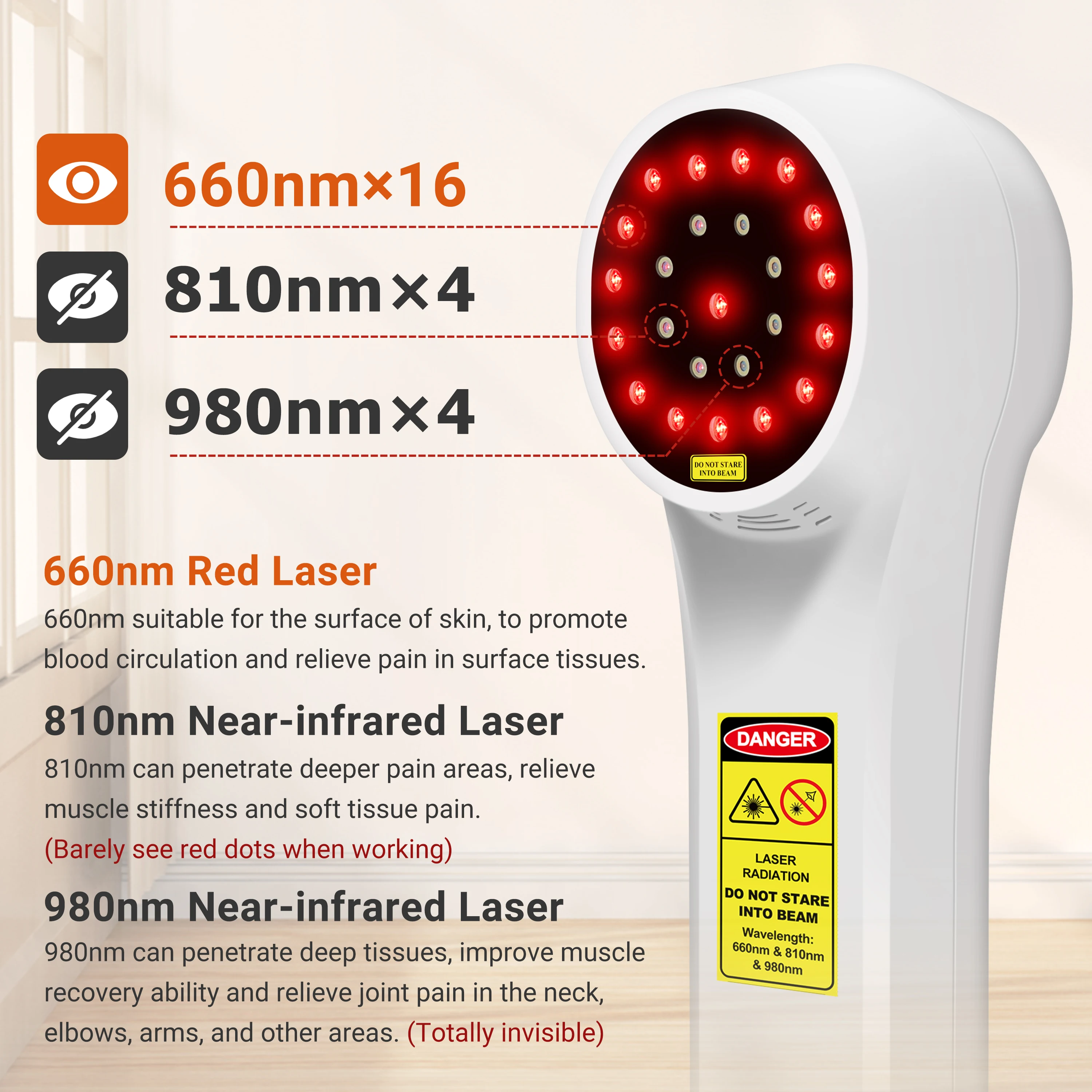Frovab Cold Laser Therapy Instrument 660+810+980nm Low Level Laser Therapy for Sports Injury Inflammation Tissue Repair