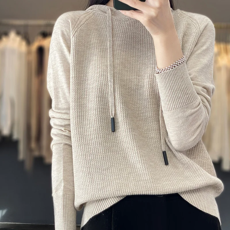 Spring and Autumn sweater female y2k hooded cashmere pullover loose autumn wool hoodie lazy wind knitting base hoodie clothes