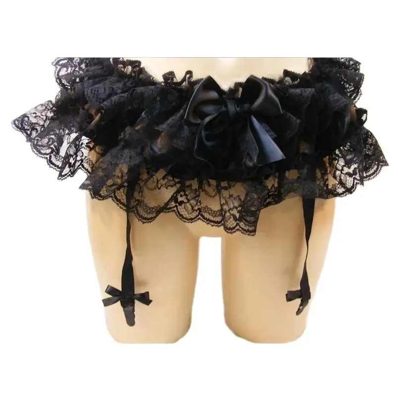 

Black Lace Elastic Waistband with Butterfly Bow Inlay, Sexy Mini Ultra Short Hip Decoration, Role-playing Customization