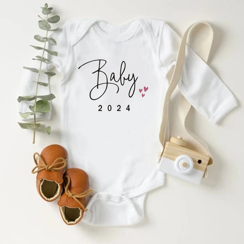 

Announcement Baby 2024 Newborn Baby Bodysuits Long Sleeve Boys Girls Romper Pregnancy Reveal Clothes Hospital Coming Home Outfit