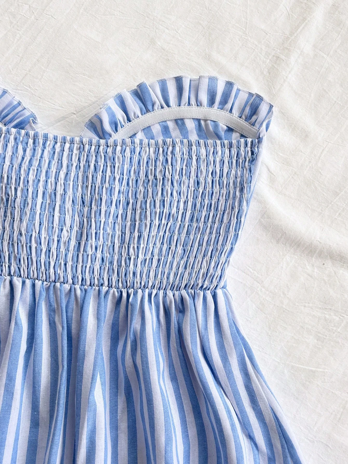 Blue And White Striped Set with Bow Waist Top And Casual Shorts Women's Preppy Style Outfit Two-Piece Ensemble - view 3