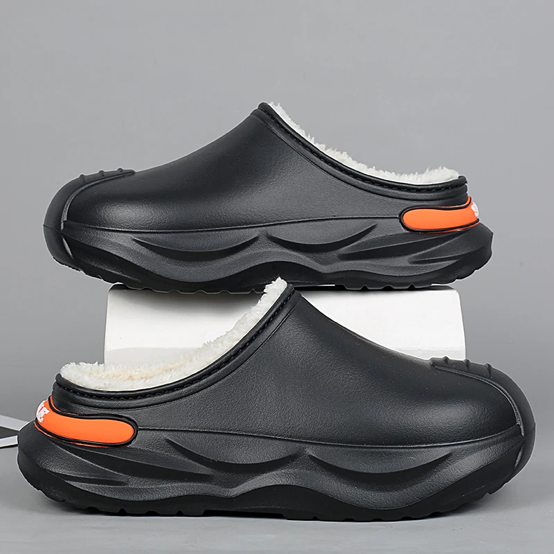 New Fashion Cotton Slippers Men Winter Warm Home Cotton Shoes Waterproof Garden Shoes Indoor Slip on Concise Shoes