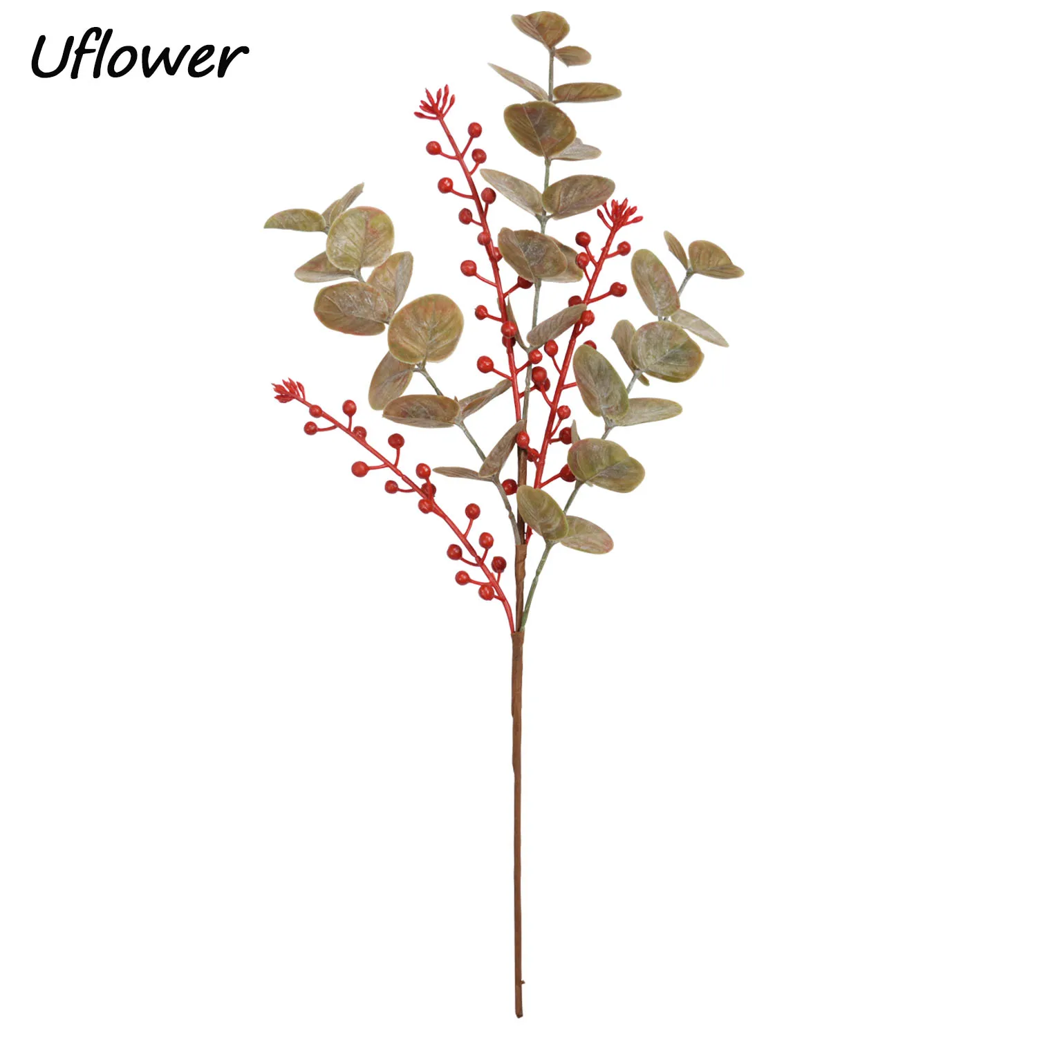 1Pc Artificial Fall Eucalyptus Leaves Stem Branch With Red Berry for Home Wedding Table Decoration DIY Decor Artificial Flower ﻿