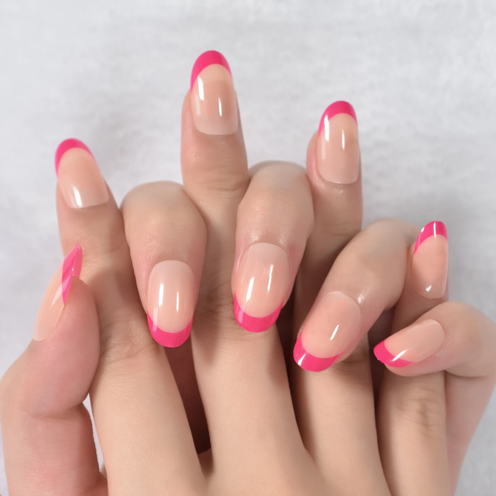 Pink Tops France Nails Almond Medium Short Uv Gel Manicure Fingernails Glossy Fake Nails Art Press On Nails Acrylic Nail Kit