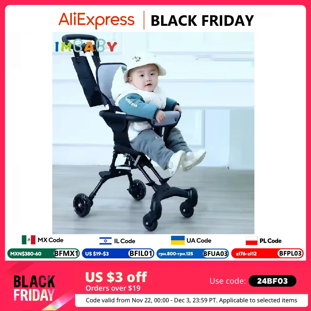 IMBABY-cochecito de bebé portátil, carrito ligero de viaje para bebés, carrito plegable de cuatro ruedas, asientos bidireccionales