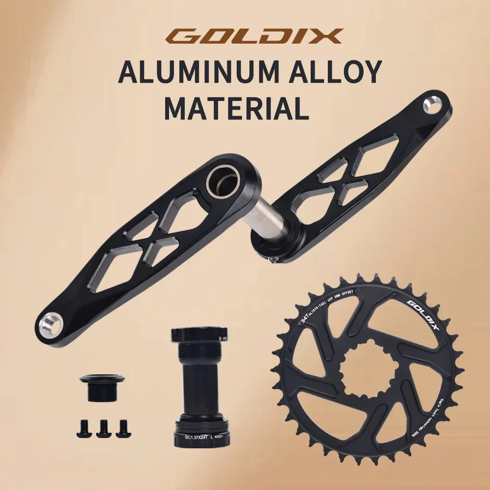 GOLDIX Mountain Bicycle Crankset CNC Hollow 165/170/175mm Bicycle Crank 0mm Offset Wide Narrow Teeth Chainring 30/32/34/36/38T