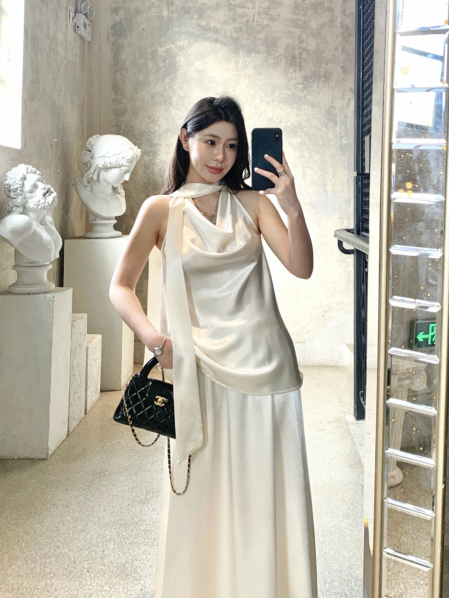 

ay Wide Leg Pants Two Piece Set with MX Boom Women's Faion Summer Outfit Ne Hanging Strap Simple Sli Ensemble