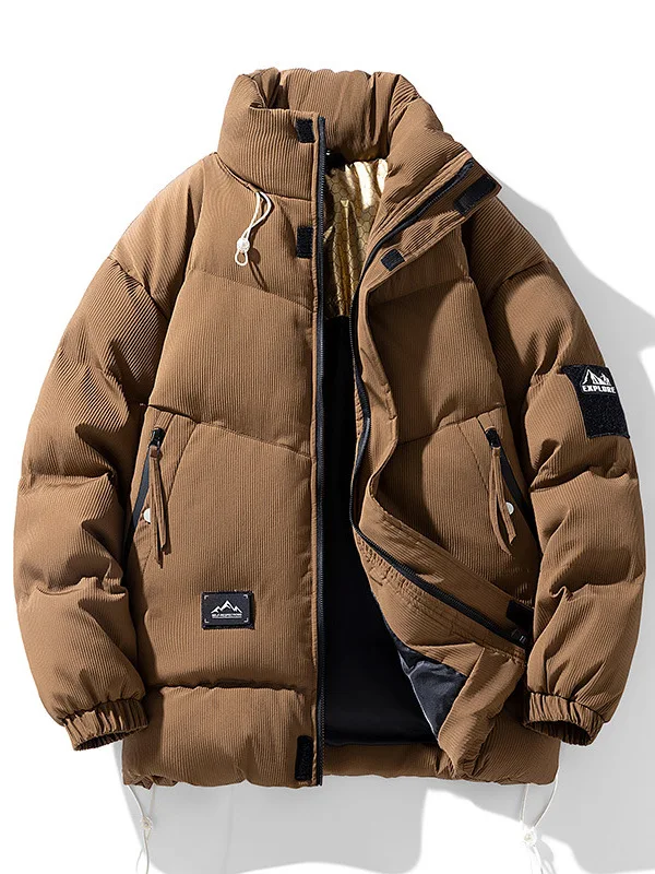 

Thickened Long Sleeve Zipper Pocket Men's Jacket Casual Style Loose Fit Cotton Coat for Summer Season Regular Length