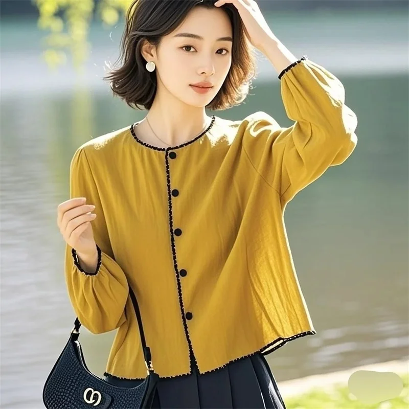 

Новинка 2026, очень красивая женская рубашка, весна-лето, синяя рубашка с круглым вырезом, пальто, топ, элегантное солнцезащитное пальто, женская куртка