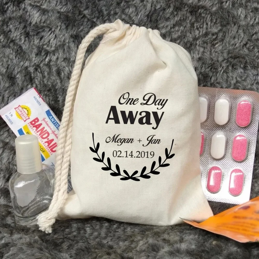 20 pcs Custom One day away Hangover Kit Bags-Rehearsal Dinner Favors-Bridal shower bag-Recovery kit-Bachelorette Party Bags