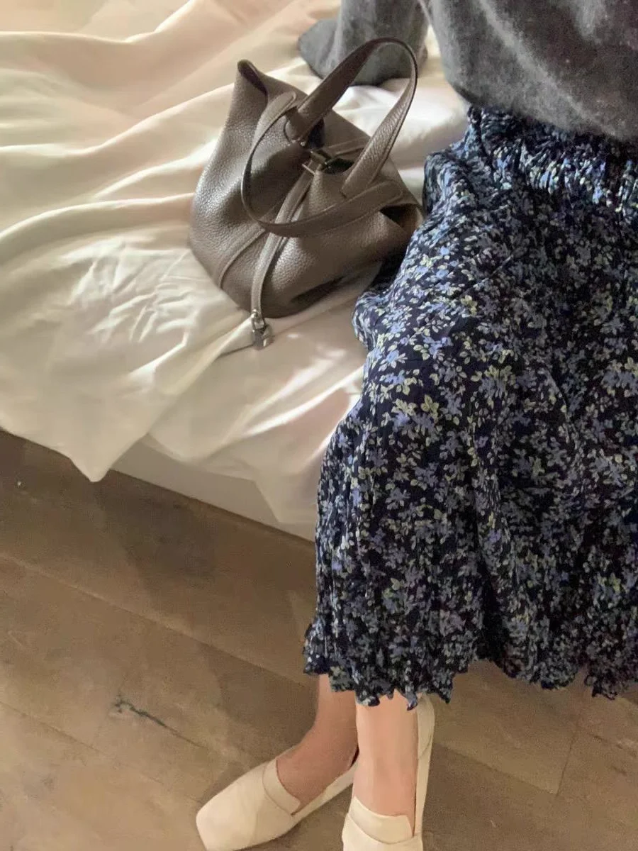 

plus Size Floral Print Loose Fit High Waist Elastic Waist Midi Skirt for Plump Women Summer Casual Sweet Sle A-Line Skirt