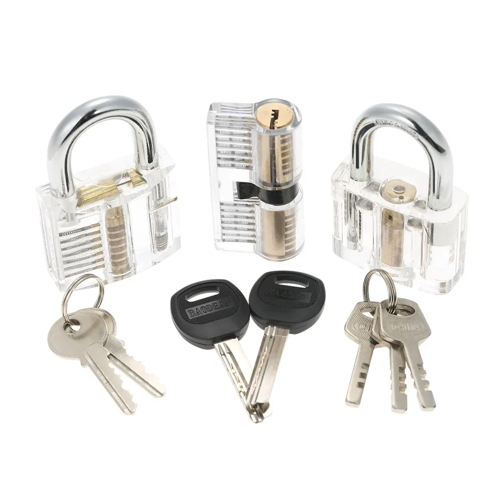 

3pcs Practice Transparent Crystal Keyed Padlock Unlocking Lock Picking Tools Set for Locksmith Beginner