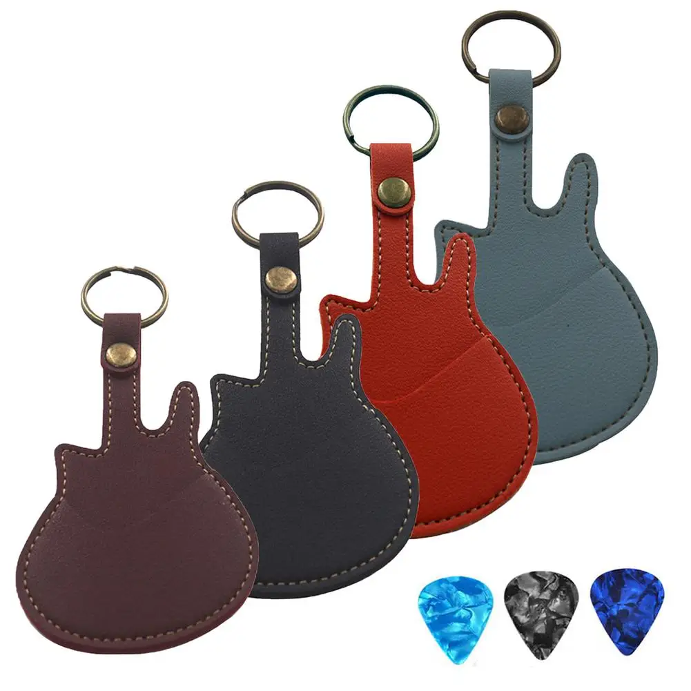 Nieuwe Lederen Gitaar Plectrums Houder Opbergtas Met Plectrum Draagtas Met Sleutelhanger Voor Basukelele