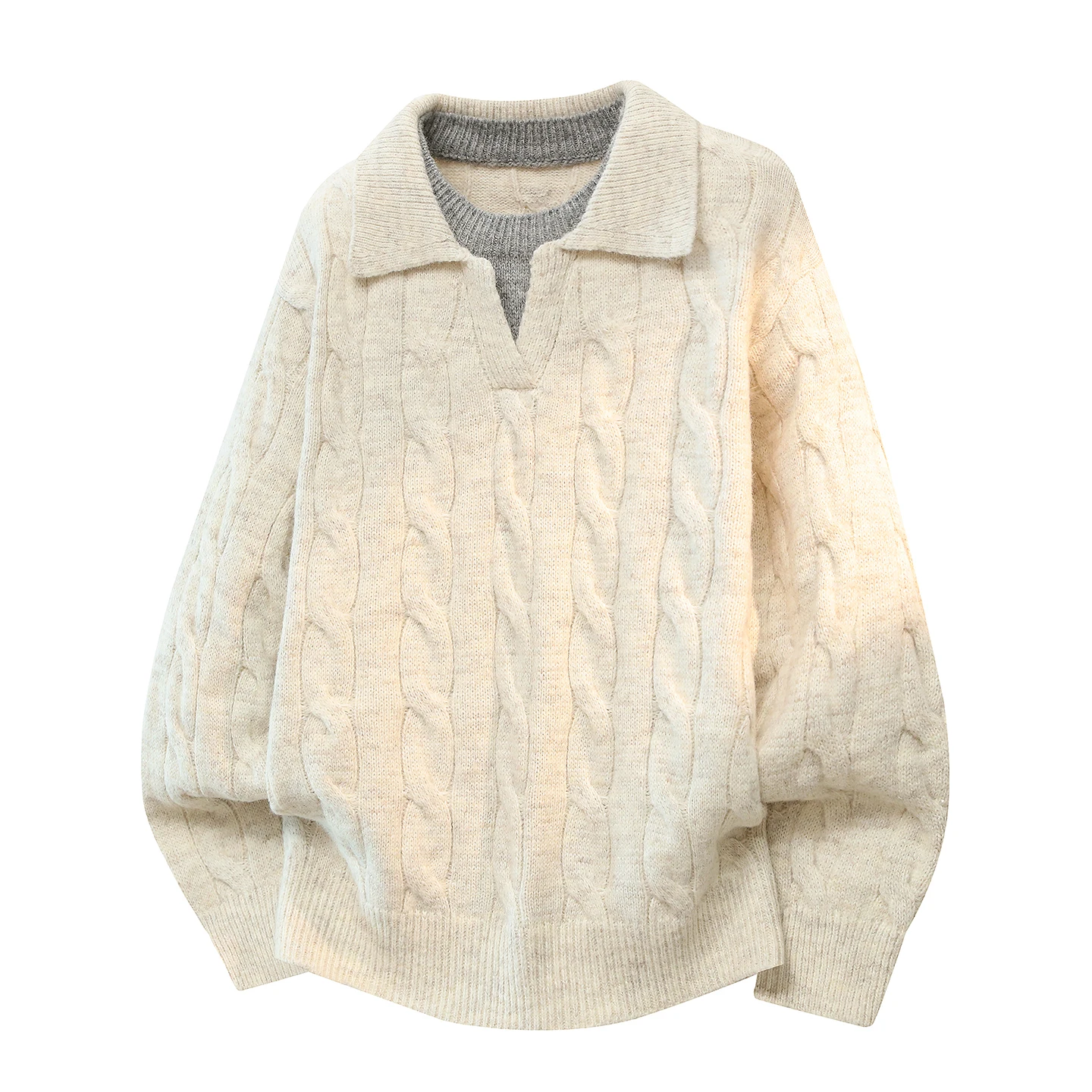 

Мужской утепленный вязаный свитер с отложным воротником, осенне-зимний, с узором косы, шерстяной, премиум-класса, для повседневной носки