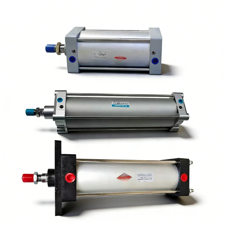 Double Acting Pneumatic Cylinder Industrial Automation Pneumatic Piston System Component With Flange / Foot Mount / Clevis