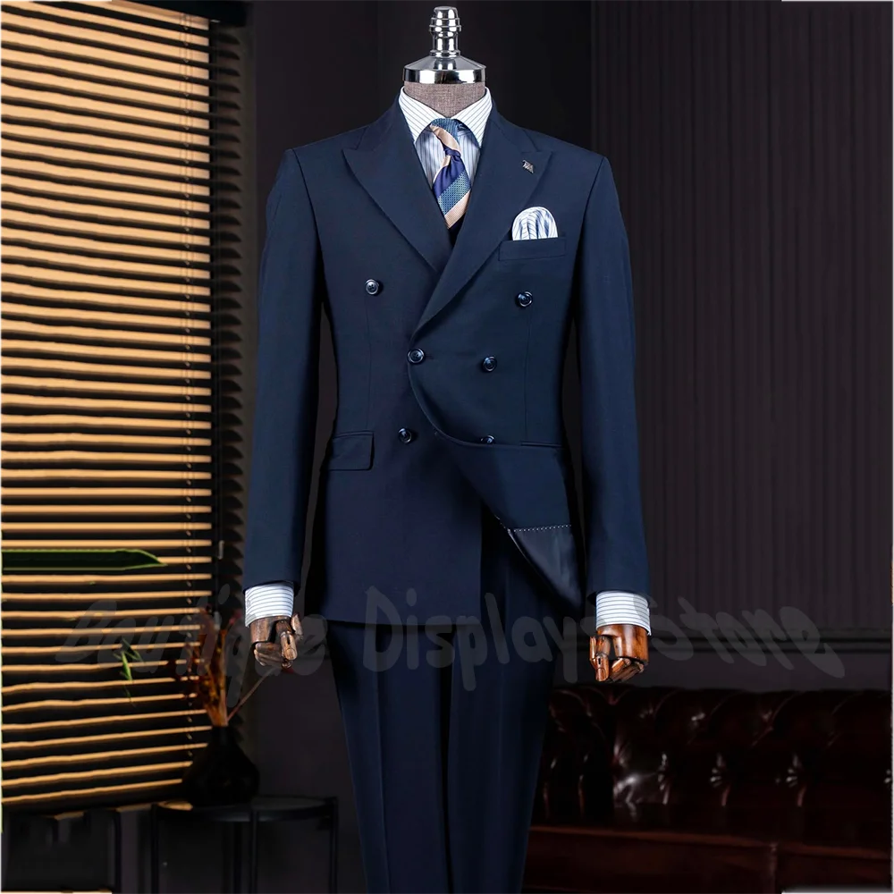 

Customized Formal Wedding Suit For Men Chic Peak Lapel Double Breasted 2 Piece Slim Fit Business Meetings Gentleman Attire