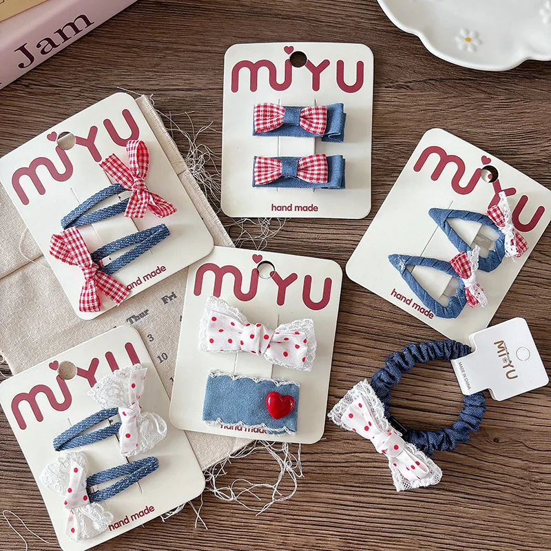 

Заколки для волос в милую клетку для маленьких девочек, джинсовые заколки в горошек с челкой, боковой зажим, заколки для волос с бантом, детские зажимы BB, детские аксессуары для волос