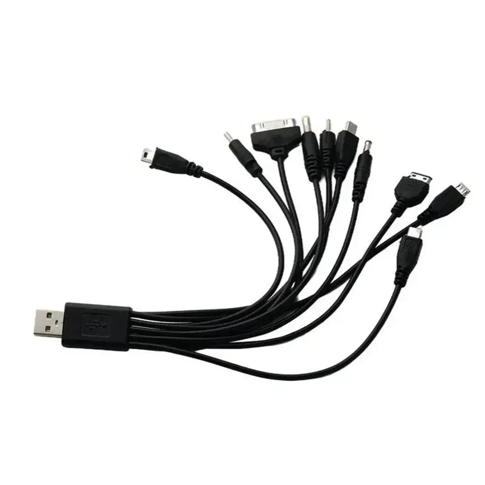 Travel Charging Black 10 In 1 USB Cable 10 In 1 USB Charging Cable Compact USB Charger Resilient Material Secure Connection