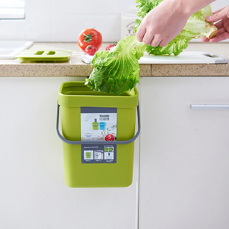 5L Kitchen Trash Can Wall Mounted Hanging Trash Bin With Lid Garbage Can For Cabinet Under Sink Waste Garbage Compost Bin Trash