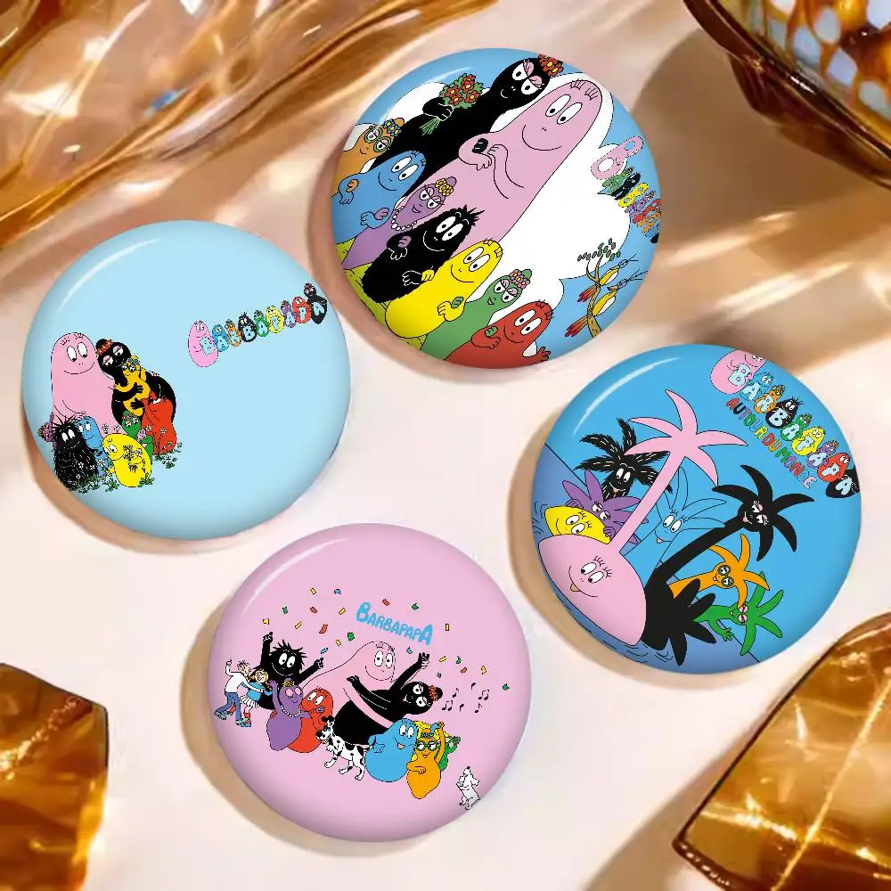 Cute Cartoon Les Barbapapa Round Button Pins Slogan Creative Brooches Backpack Clothes Decoration Fashion Cartoon Jewelry Gifts