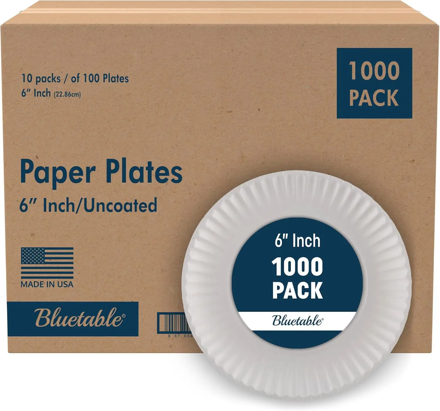 

6 Inch Paper Plates Bulk – 1000 Count - Uncoated White 6” Dinner Plate Small Dessert Plate Decorative