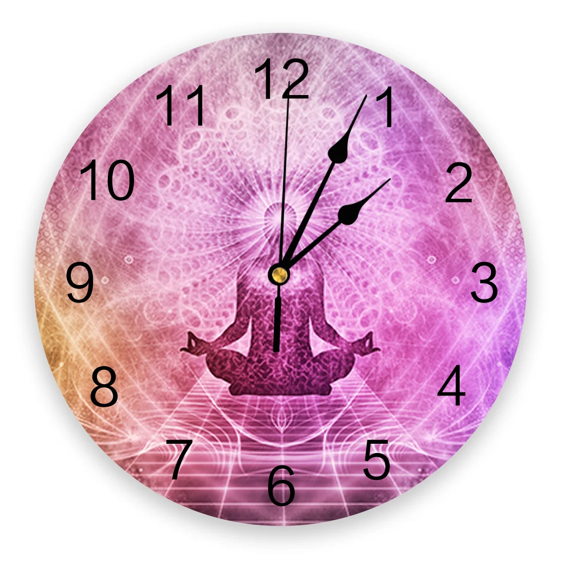 Yoga Pink Spiritual World Modern Wall Clock for Living Room Wall Stickers Home Decor Dining Room Clocks Digital Wall Clocks