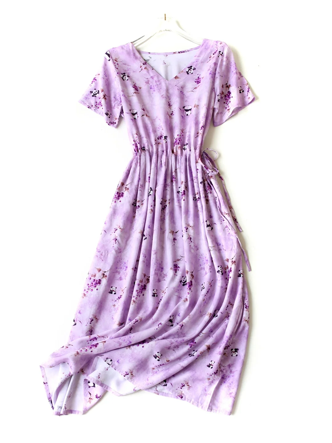 Floral coton soie v-ne minceur taille haute Dr décontracté Sle ort Sve printemps été femmes Dr respectueux de la peau