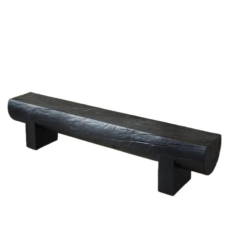 wabi-sabi wind solid wood bench, black homestay retro wooden pier, clothing store shoe changing stool, log ornament
