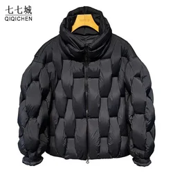 Herren dicke Parkas Jacken Frauen Luxus Designer quadratische Webart hohen Kragen warme Jacke lässig übergroße warme Puffer Bubble Coat