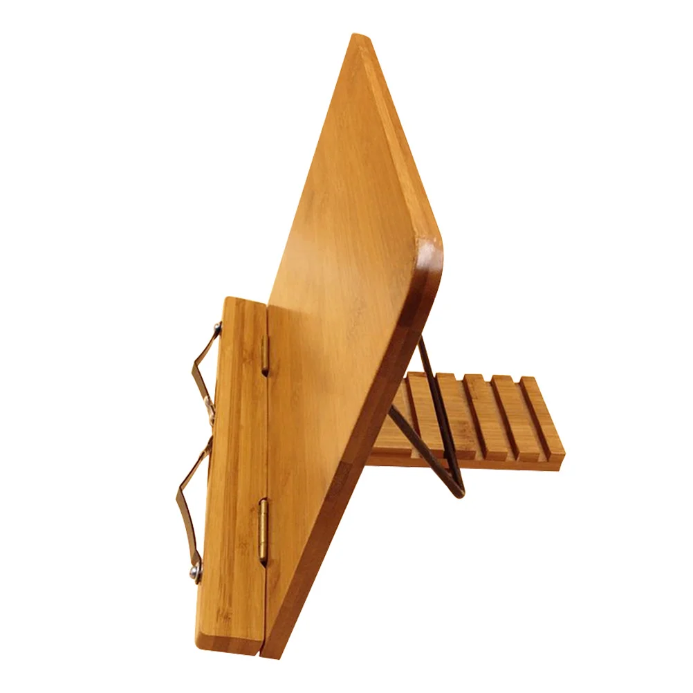 1pc Bamboo Book Stand Large Size Portable Adjustable Reading Stand For Books Tablets Music Sheets Wooden Reading Shelf