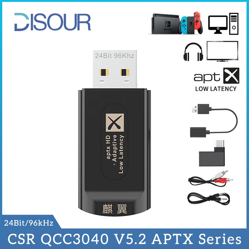 Qualcomm CSR BT 5.2 Audio Transmitter AptX LL HD Multi-point Wireless Adapter With 3.5mm AUX Port With Mic For TV PC PS4 PS5 XBX