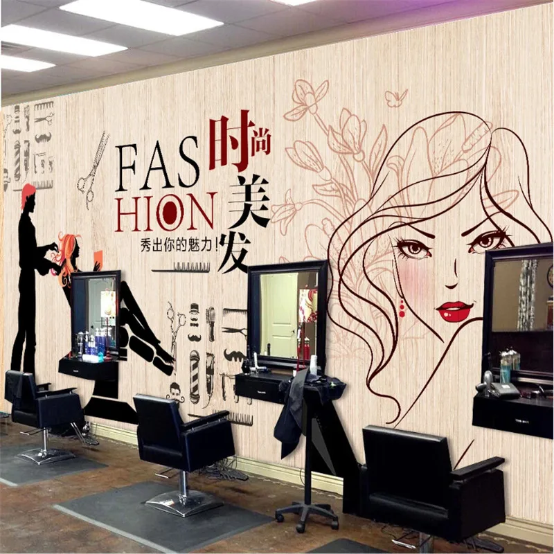 

Fashion Hair Salon Barber Shop Industrial Decor Background Mural Wallpaper 3D Custom Barber Shop Wall Paper Papel De Parede 3d